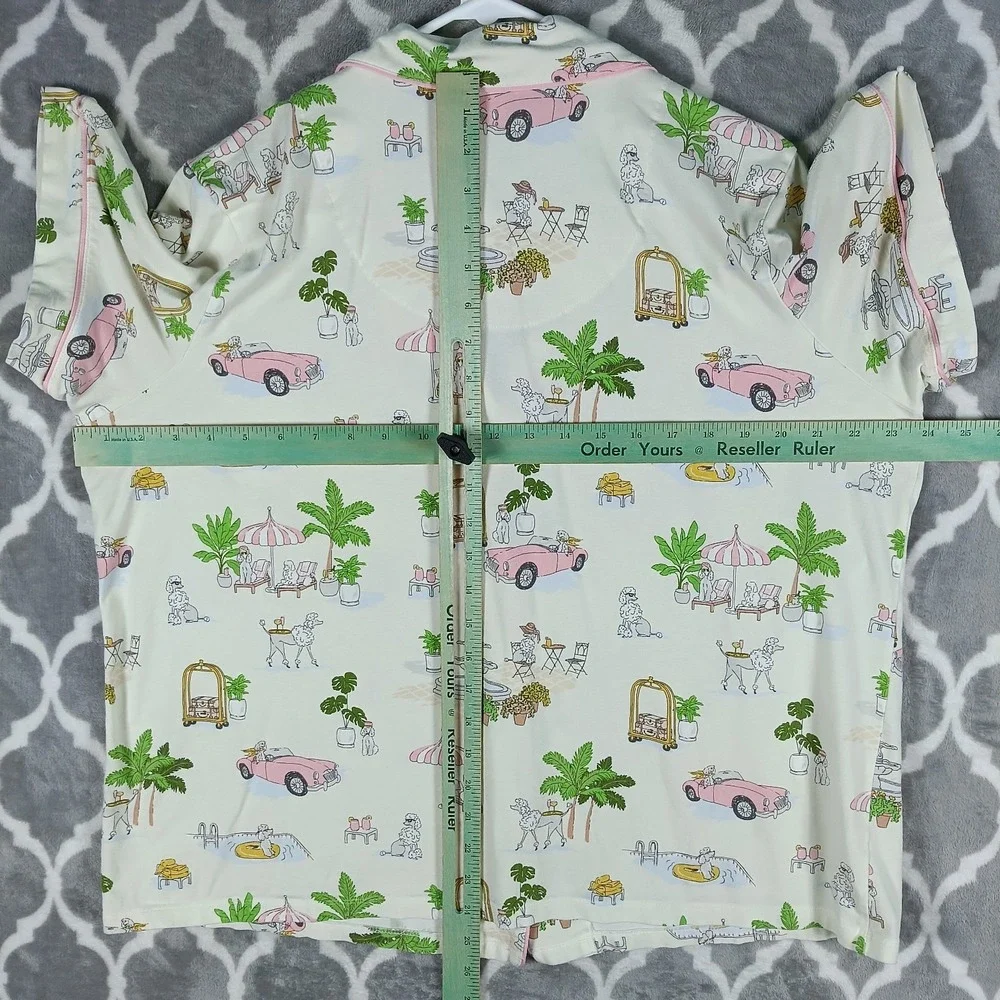 BedHead PJs Women XL Cream Poodle Print Cotton Stretch Button Up Pajama Set